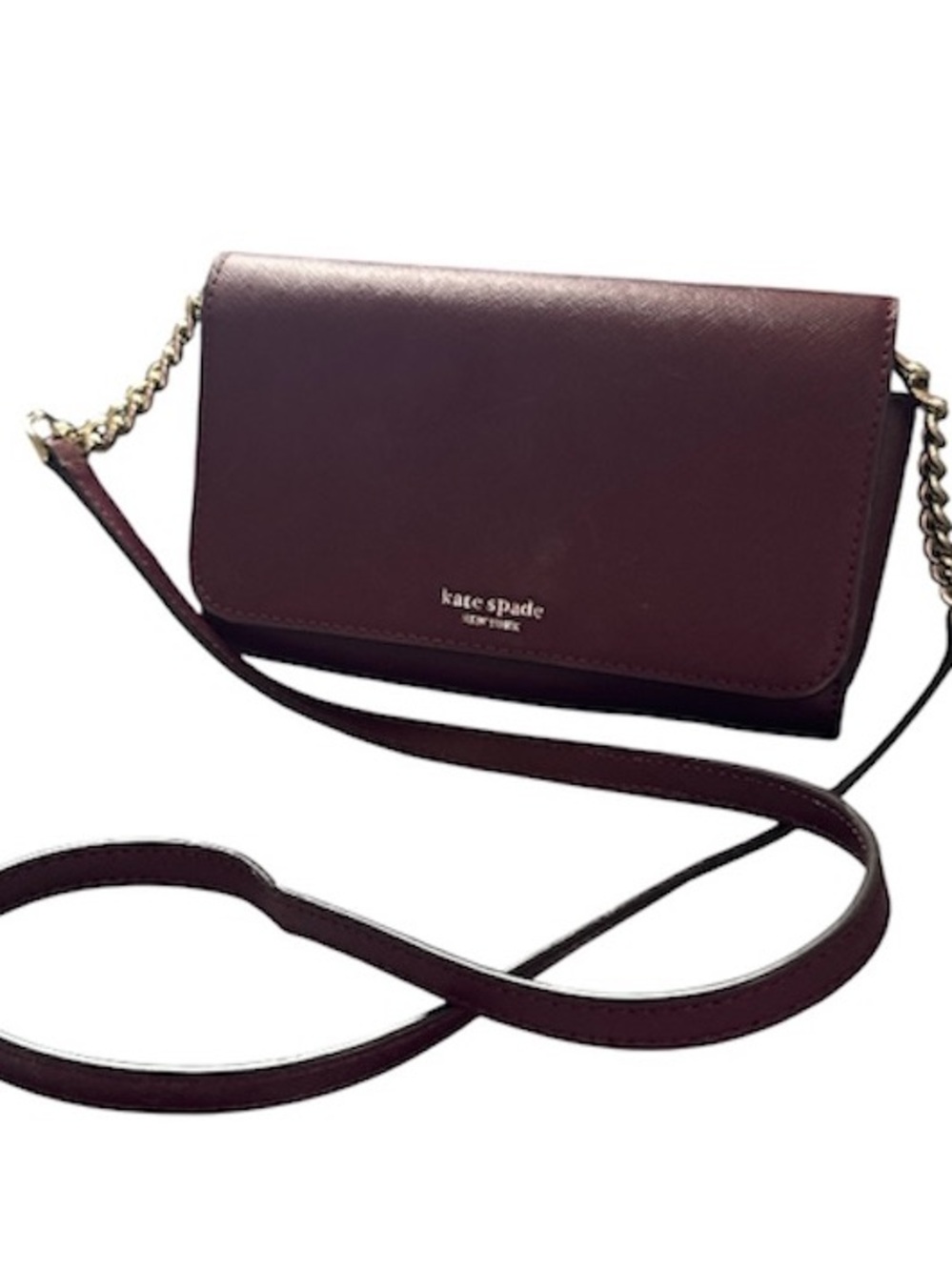 Kate Spade Burgundy Leather Shoulder Bag - Minimalist Evening Clutch